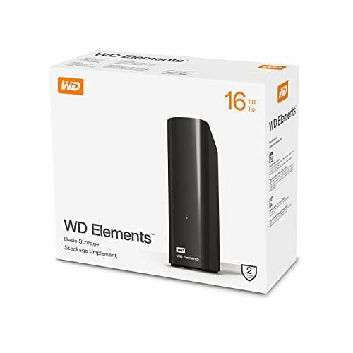 WD 16TB Elements, Disco duro externo de sobremesa, con USB 3.0, color negro