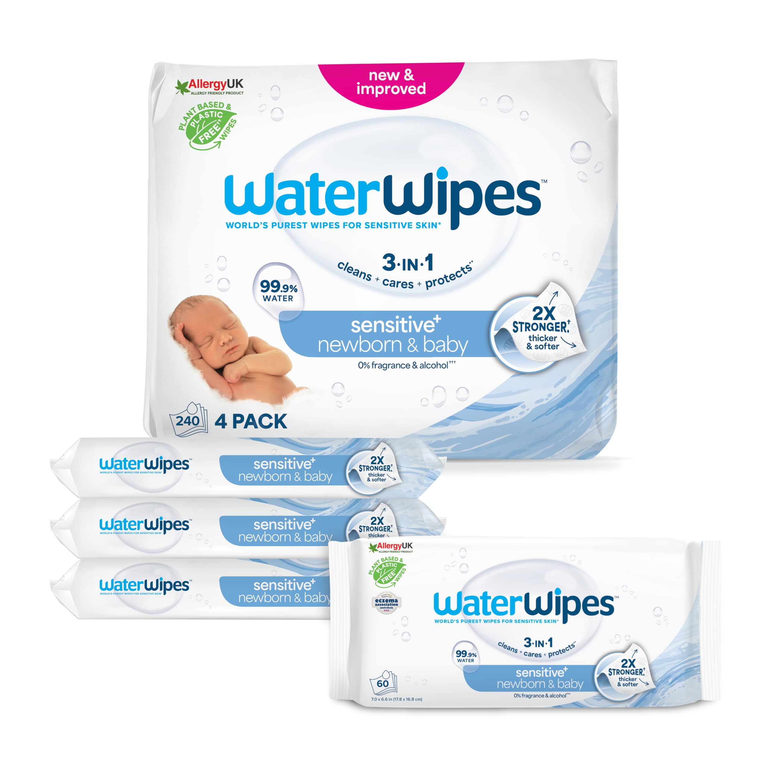 Amazon - 4 x Packs 240 Toallitas WaterWipes Sensitive+ (960 toallitas en total) por 26,05€ (0,027€/u) aplicando todas las promociones