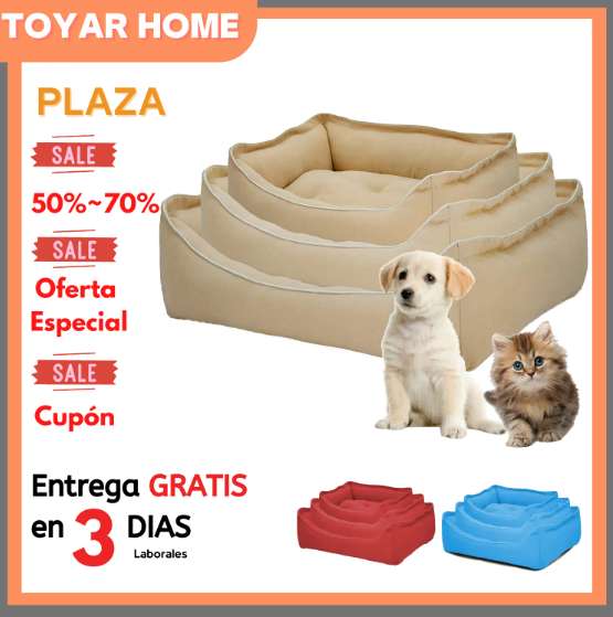 TOYAR HOME Cama para Perros y Gatos,lavable,Suave y Antideslizante, colores:Beige/Rojo/Verde