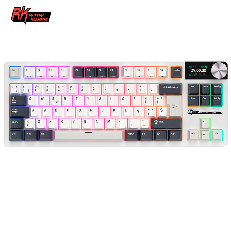 Teclado para Mac y Windows Royal Kludge RKS85 ISO-ES RGB Hot-Swappable Switch Cloud Wireless White Night