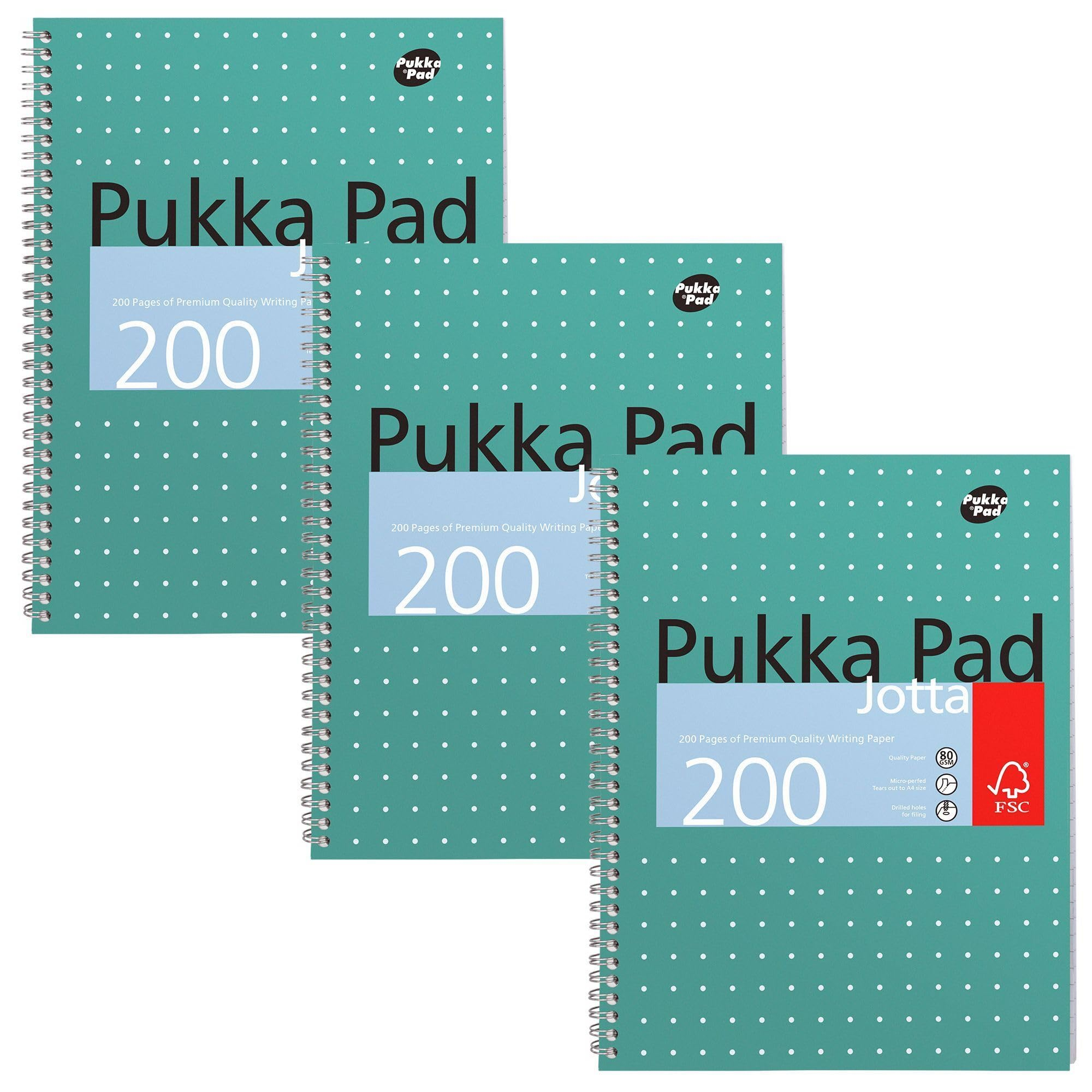 Pukka Pads Metallic Jotta - 3 Cuadernos de espiral doble (A4, 200 hojas microperforadas, 80 g/m², raya de 8 mm, con margen)