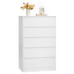 VASAGLE Colección Kailyn - Cómoda de 5 Cajones para Dormitorio, Armario de Almacenamiento, Mueble para Ropa, 40 x 60 x 97,4 cm Blanco Nieve