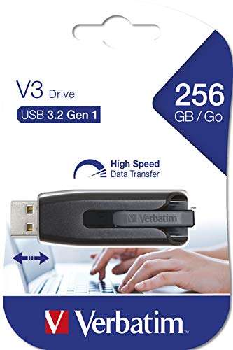 Verbatim 49168 - Memoria USB 3.2 de 256 GB, Negro, 58 mm x 20 mm x 11 mm (Largo x Ancho x Alto).