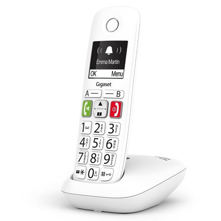 Teléfono Inalámbrico Fijo Gigaset E290 (Botones Grandes, Pantalla Iluminada, Volumen Extra, Blanco)