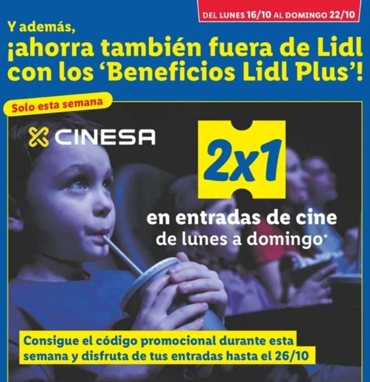 2x1 en entradas de Cine CINESA con LIDL Plus