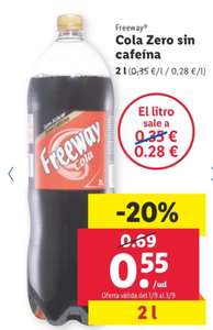 Cola marca Lidl 55 céntimos 2 litros!! Freeway zero sin cafeina (del 1 al 3 de septiembre)