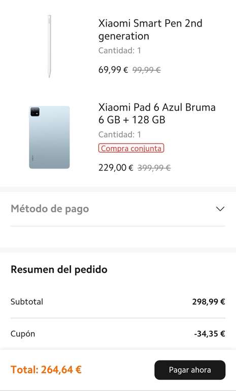 Xiaomi Pad 6 [6Gb/128Gb] + Xiaomi Smart Pen 2nd Generation (212€ con Mi Points)