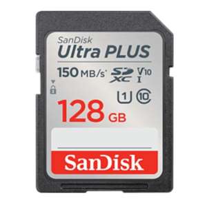 Tarjeta SDXC - SanDisk Ultra Plus, 128GB, 150 MB/s, UHS-I, V10, Clase 10, Resistente al Agua, Multicolor [Recogida gratis en tienda]