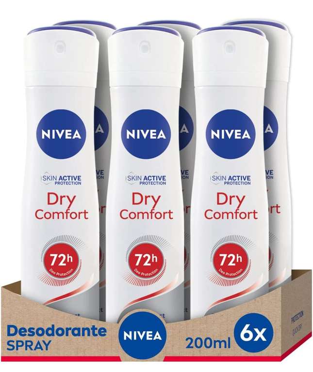 NIVEA Dry Comfort Spray en pack de 6 (6 x 200 ml), desodorante antitranspirante con protección 72 horas