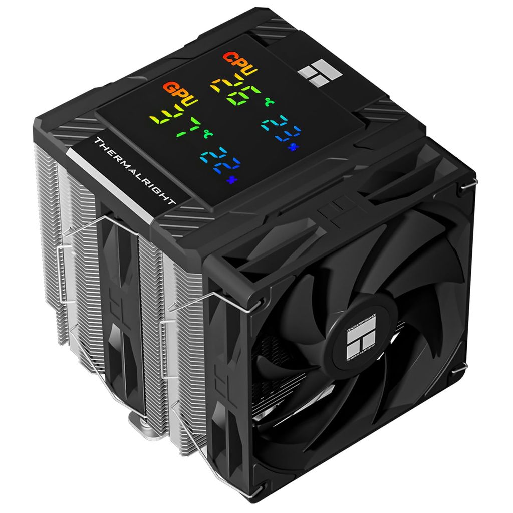 CPU Cooler Thermalright Assassin 120 Digital Black de doble torre, pantalla digital para AM4/AM5, Intel LGA1851/1700/115X/1200