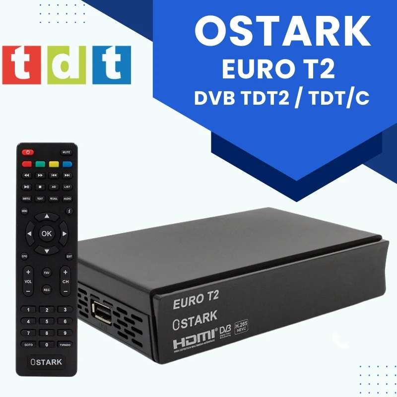 Ostark Euro T2 Receptor Terrestre TDT TDT2 FTA DVB-T2 DVB-C, H.265 HEVC  Full HD PVR, Dual USB/LNB para Dos televisiones, SCART, HDMI Coaxial :  : Electrónica
