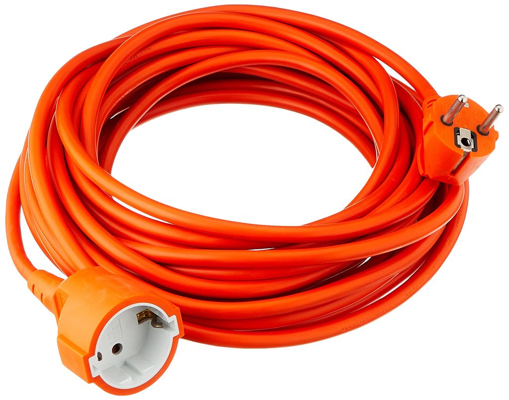 Garza - Cable alargador de corriente para jardín de 10 metros, naranja, con toma de tierra hasta 16 Amperios (3680W)