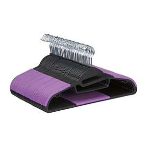 Amazon Basics Perchas de plástico con revestimiento de goma, Paquete de 50, color negro/púrpura
