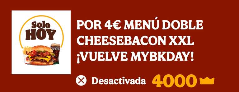 Menú Doble CheeseBacon XXL por 4€ y 4000 coronas - SÓLO HOY