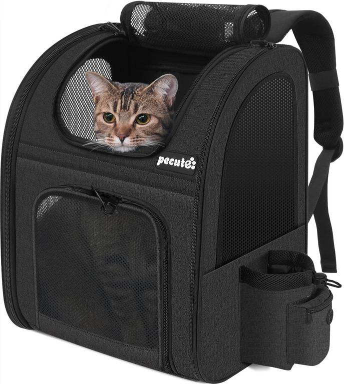 Pecute Transportin Perro Mochila para Mascotas ＜6kg, Mochila Gato con Ventana de Malla, Transportin Gato 44x34x27cm para Viajes en coche.
