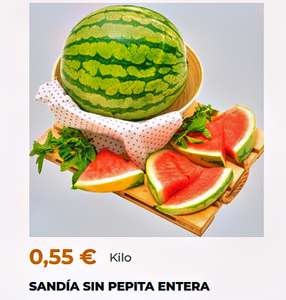 Sandía sin pepita entera a 0,55€ el Kilo Origen España (Murcia)