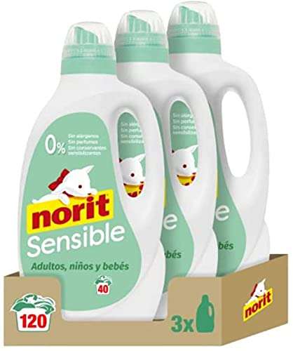 NORIT Sensible - Detergente Líquido Hipoalergénico sin perfume,Pieles Sensibles y Atópicas, Apto Adultos, Niños y Bebés,3 X 2120Ml,6360Ml