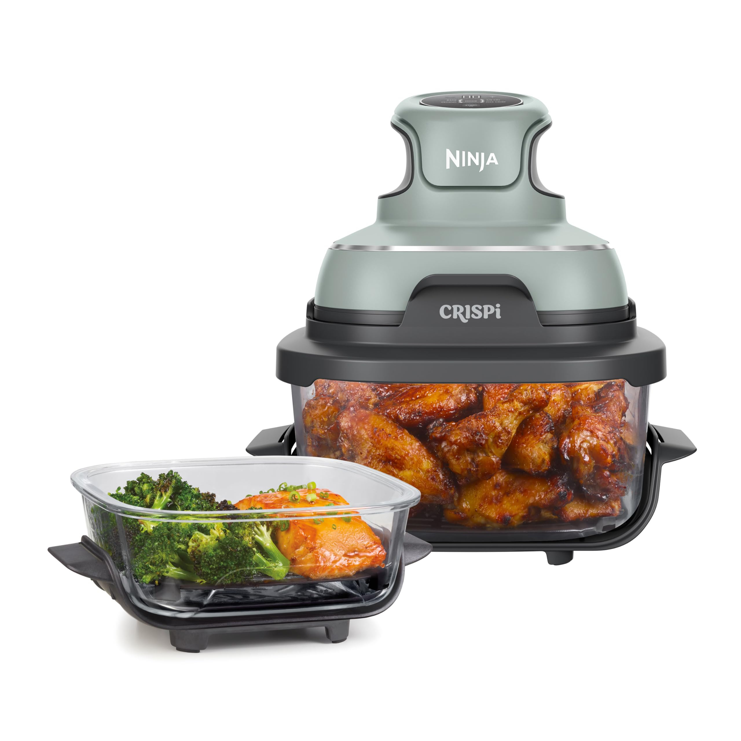 Ninja CRISPi Freidora de Aire portátil, 4 en 1, compacta, Incluye 2 recipientes de Vidrio extraíbles y Tapas