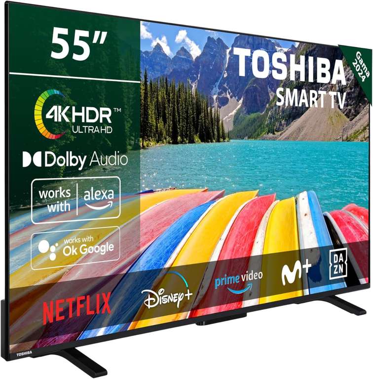 TOSHIBA 55UV2363DG Smart TV 4K UHD de 55", sin Marcos, con HDR10, Dolby Audio, Compatible con Asistente de Voz Alexa y Google, Bluetooth