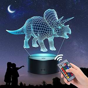 Dinosaurio 3D:Luz de noche.16 colores,y control remoto (2+ descripción)