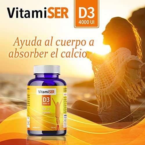 Vitamina D3 4000 UI Vitamiser 90 cápsulas Indicado para las articulaciones y huesos. Mejora el sistema inmunológico