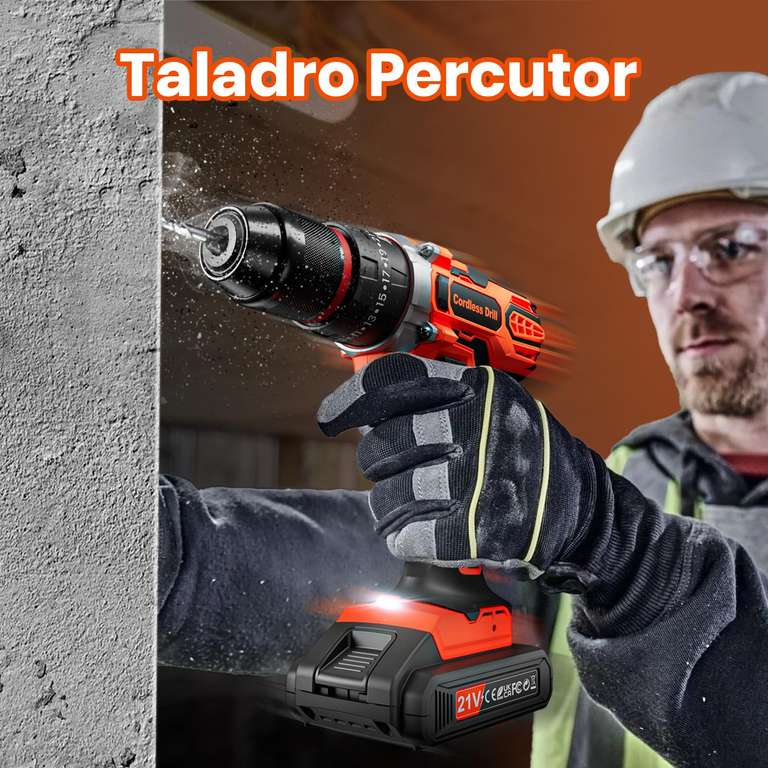 Taladro Percutor a Bateria 21V + 2 baterías + accesorios