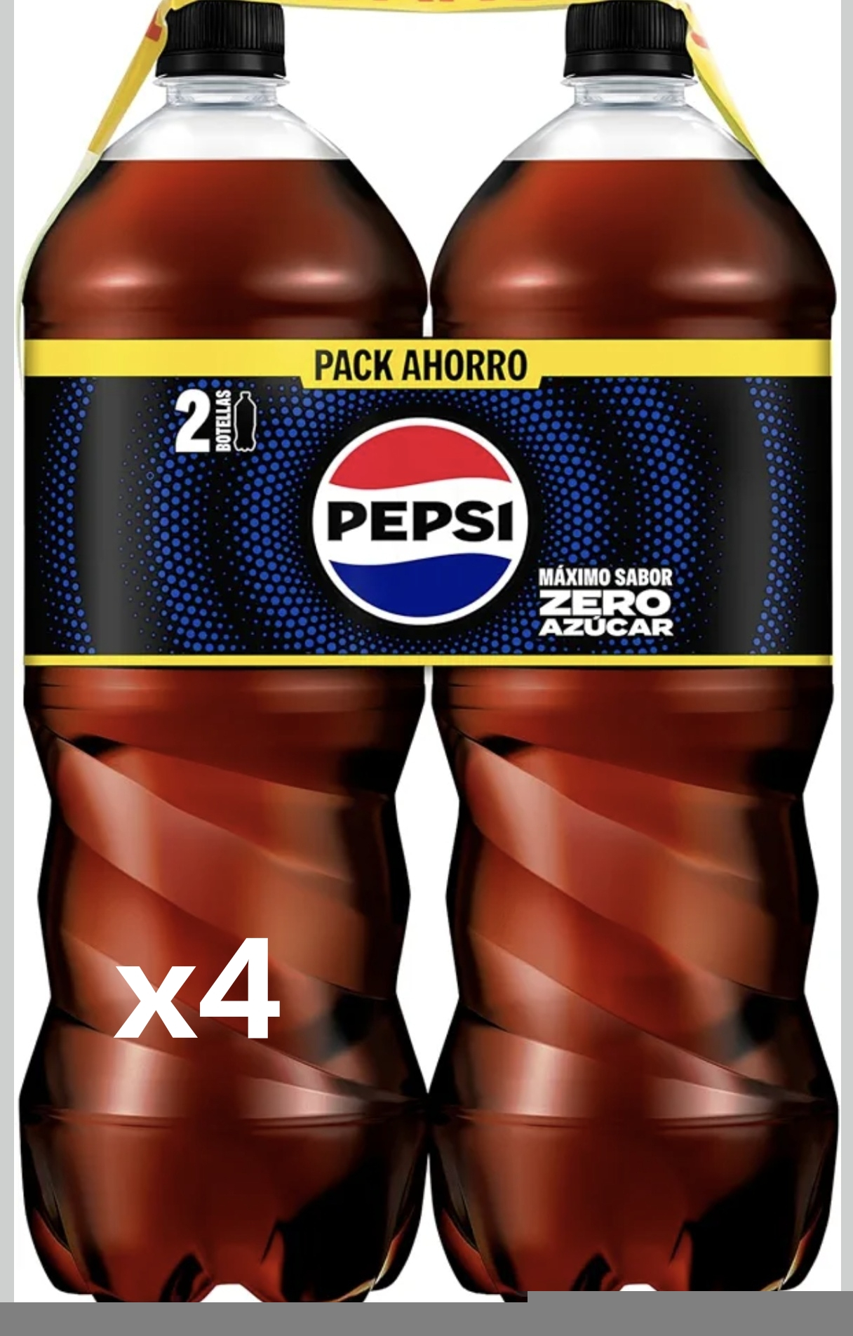 4 botellas Pepsi zero Refresco de cola con cero azúcar y cero calorías, packs de 4 botellas de 1.75 litros