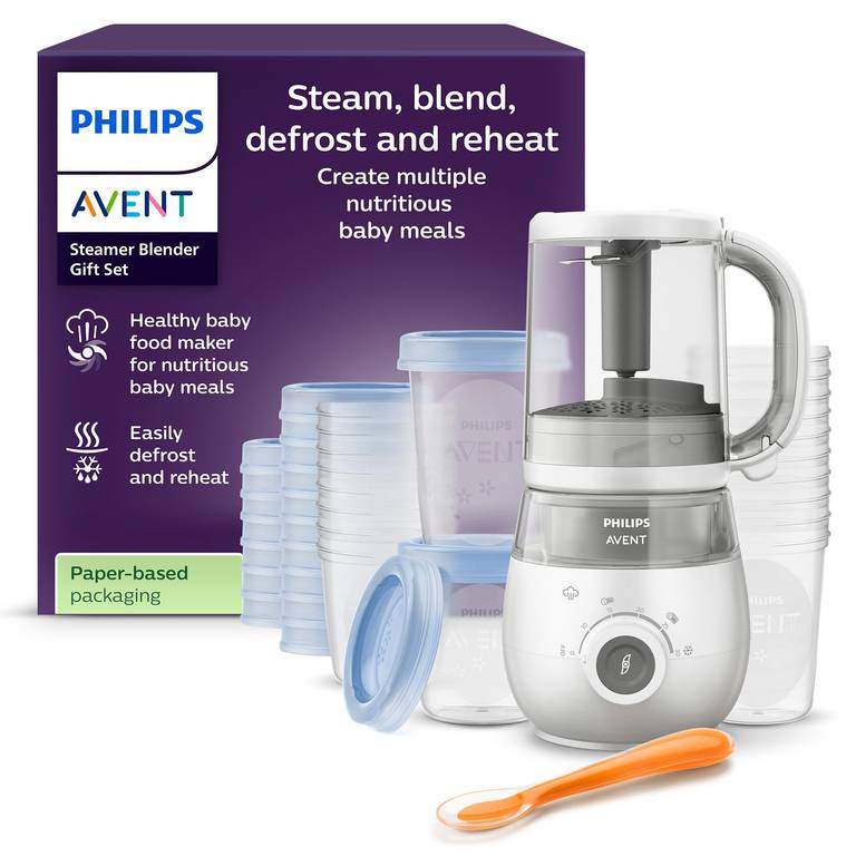Robot de Cocina Infantil 4 en 1 Philips Avent SCF883/20 (Cocina al Vapor, Batidora, Set de Regalo con Vasos)