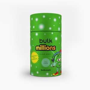 Bulk × Millions | Proteína de suero de leche (20 porciones) o BCAA (50 porciones) | Sabor chicle, fresa o manzana