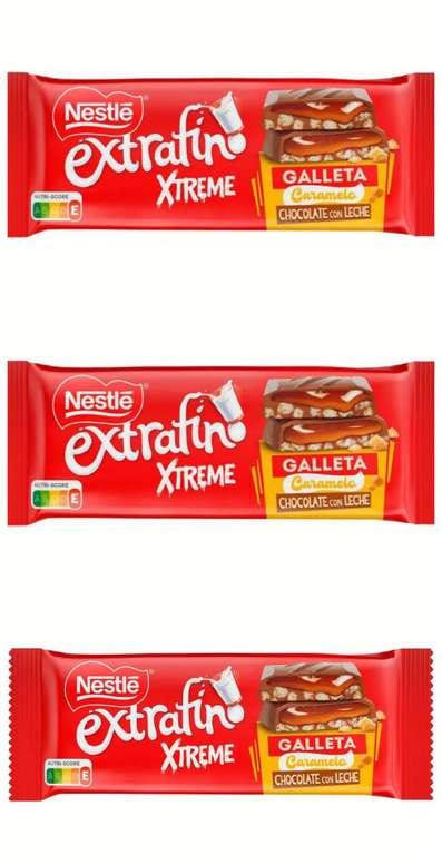 3x NESTLÉ Extrafino Xtreme tableta chocolate con leche y galleta 87g. (otro en descripción) 0'79€/ud