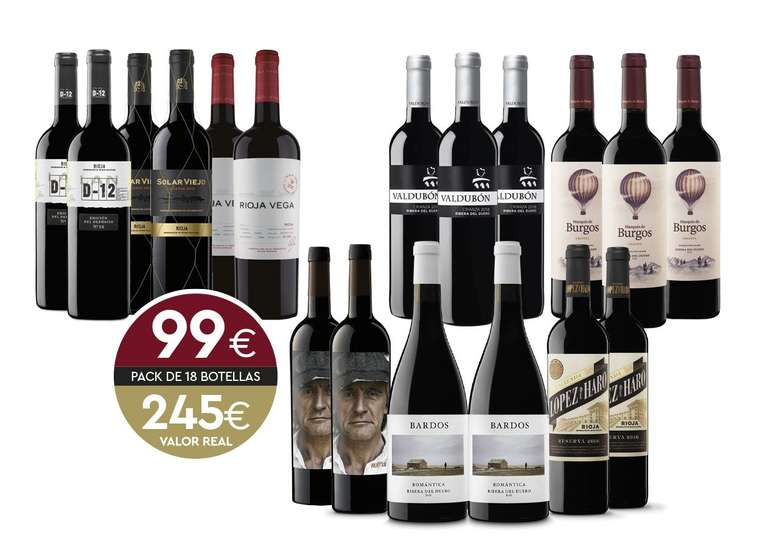 Pack de Vinos Multipremiados, Rioja y Ribera del Duero, 18 Botellas