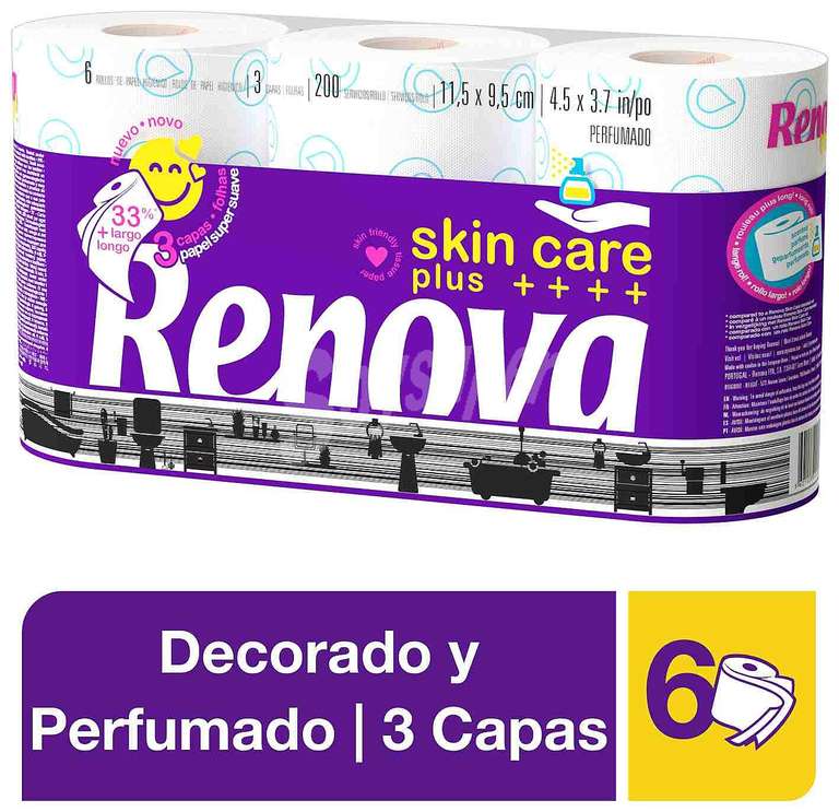 Renova Papel higiénico Skin Care Plus 3 capas pack de 6 -PROMOCIÓN COMPRANDO 2 AHORRA 3€-
