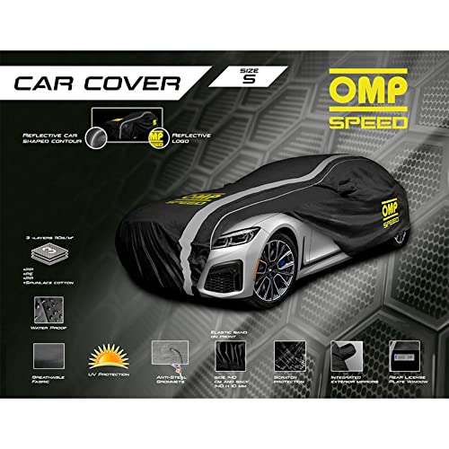 OMP SPEED Funda cubre coche exterior/interior impermeable 3 capas talla L (488 x 178 x120 cm)