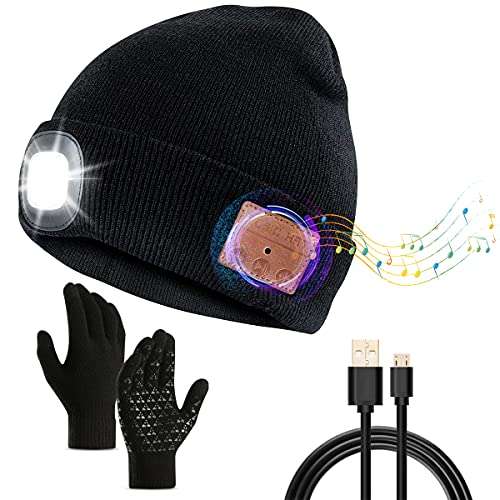 Gorro inalambrico con musica, luz led, bluetooh 5.0, bateria, guantes y cable carga