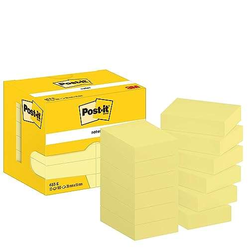 Post-it Notas Canary Yellow, Paquete de 12 Blocs de Notas, 100 Hojas por Bloc, 51 mm x 38 mm,