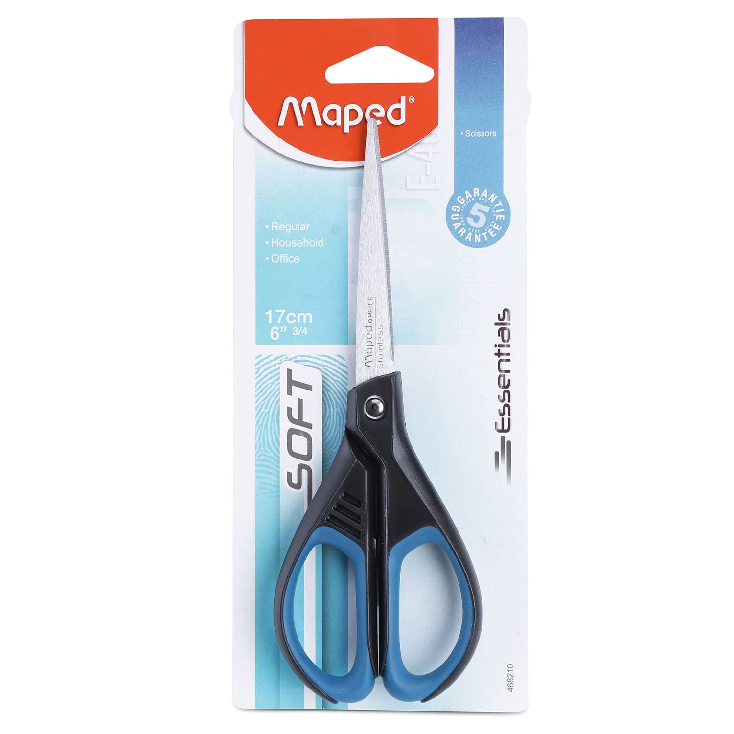 Maped - Tijeras de Oficina - Essentials Soft Simétrica 17 cm - Hojas y Remaches de Acero Inoxidable - Anillas Ergonómicas Para Ambidiestros
