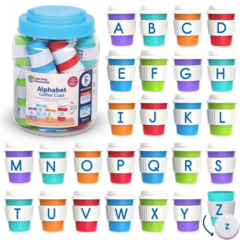 Alphabet Coffee Cups Juego para Aprender Letras Tazas abecedario reconocimiento Letras mayúsculas y minúsculas 3+ años.