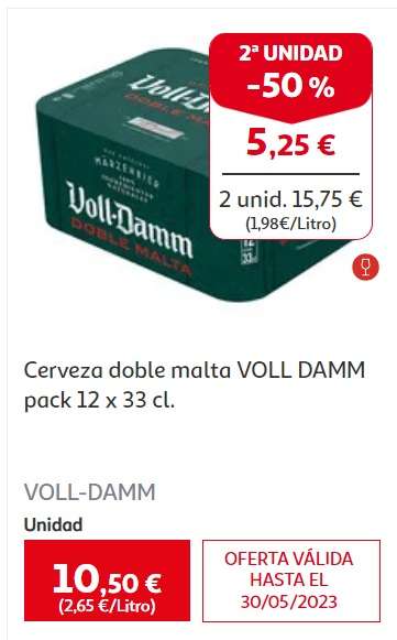 VOLL DAMM 2 x pack 12 x 33 cl.= 24 latas (2ª unidad -50%) [0,65€/lata] / OFERTA VÁLIDA HASTA EL 30/05/2023