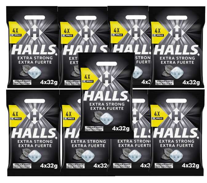 9 Packs de 4 Halls Extra fuerte (total 36 packs)