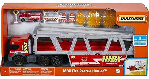 Matchbox Camión de transporte con accesorios, almacena coches de juguete, para niños +3 años