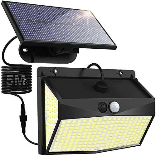 Luz Solar Exterior, 318LED, Sensor de Movimiento, IP65, 290° Ángulo De Iluminación, 3 Modos, Cable 5m