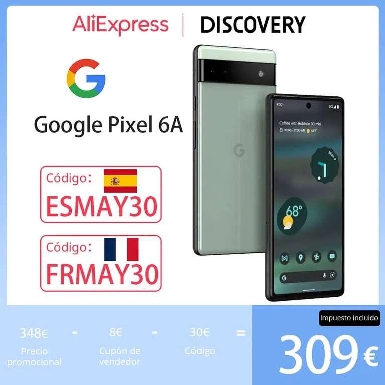 Google Pixel 6A 5G Original, 6GB RAM, 128GB ROM, 6,1", NFC, ocho núcleos, Android 12, IP67, resistente al polvo/agua