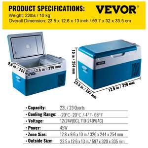 VEVOR-nevera portátil para coche, minicongelador de compresor, 12/24V CC, 110-240V, caja de hielo para Camping, 22L