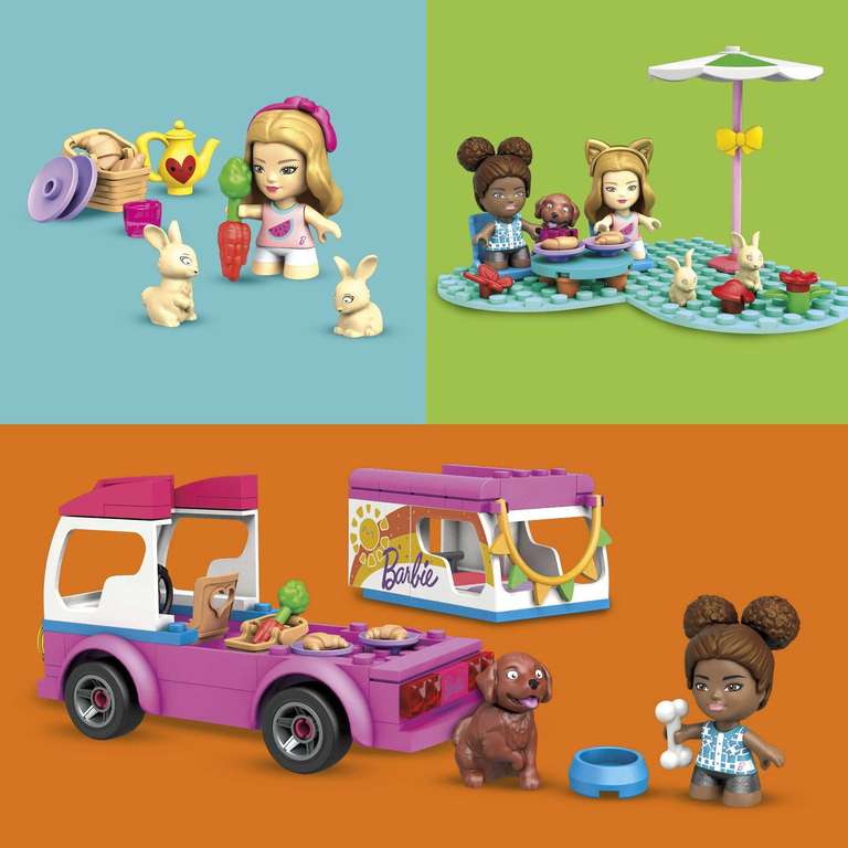 Mega Construx Barbie Supercaravana de aventuras, muñecas y coche de juguete de bloques de construcción con accesorios (Mattel )