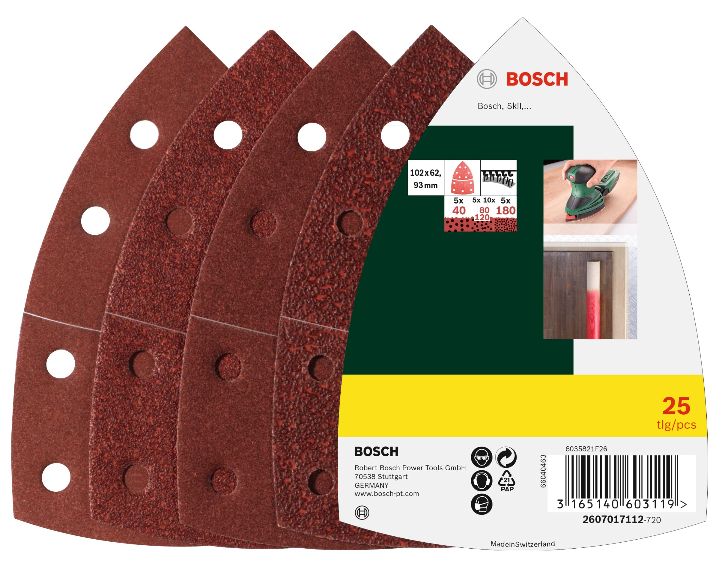 Set de 25 Hojas de Lija BOSCH - Sistema Autoadhesivo (Varios Granos)