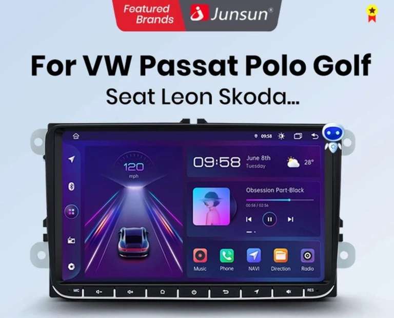 Junsun-Radio de Coche Carplay, Pantalla de Auto Multimedia con Navegador Android, 4G, GPS