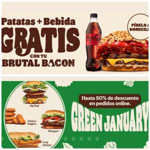 Green January - Hasta 50% de descuento en pedidos online // Patatas + bebida GRATIS con tu Brutal Bacon // Magnum Doble Chocolate al 50%