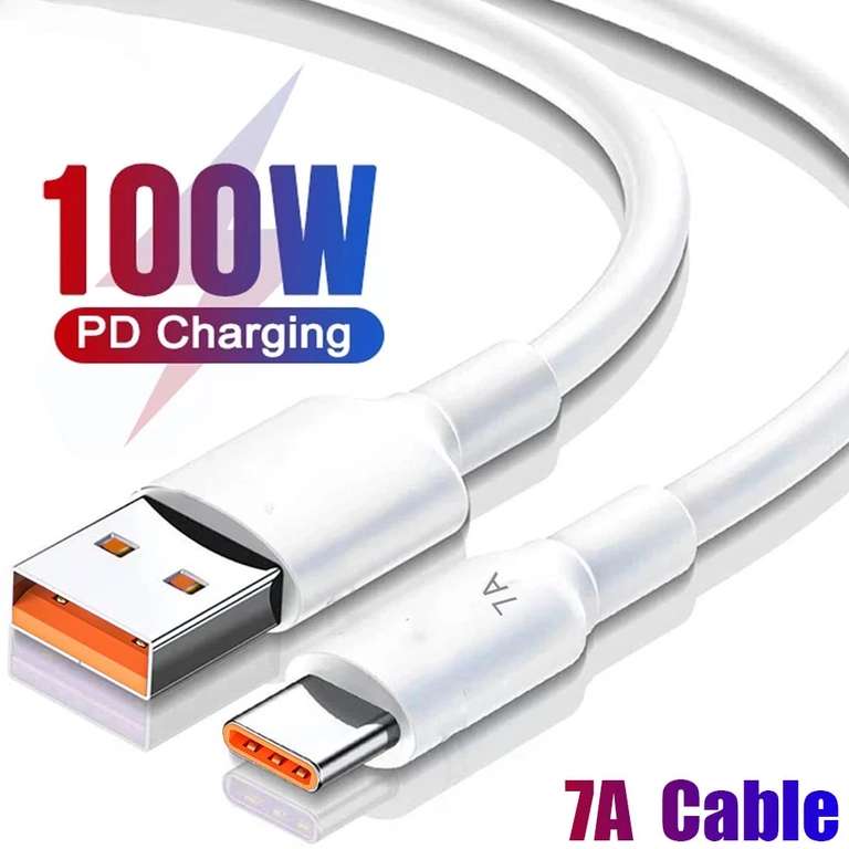 Cable USB tipo C de carga rápida, Cable de datos, 7A, 100W
