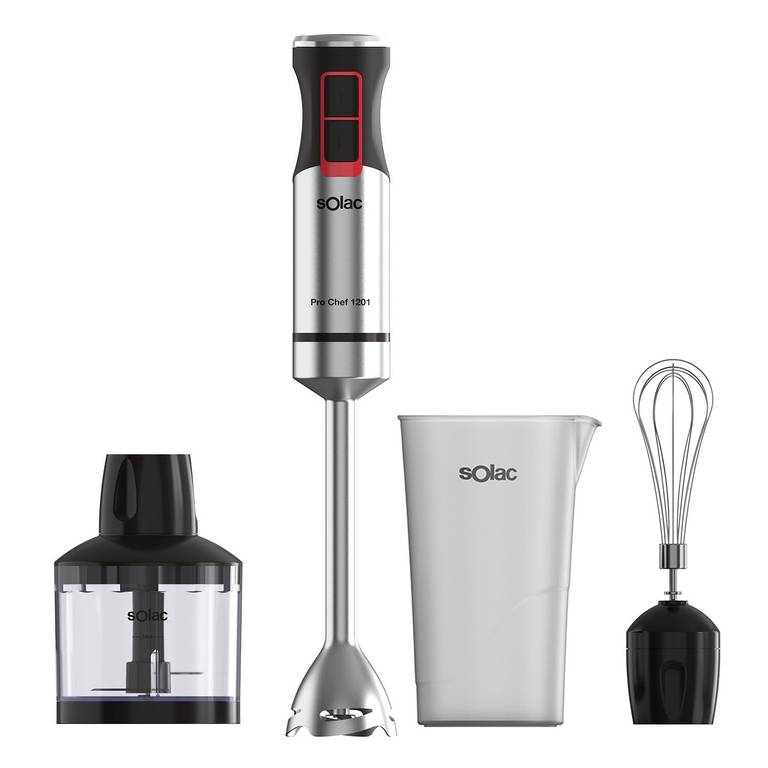 Batidora de mano Solac Pro Chef 1201, 1200 W, 21 velocidades+ Turbo, punzón para hielo, antisalpicaduras, accesorios incluidos, vaso medidor