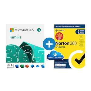 Microsoft 365 Familia | Apps Office 365 | 6 cuentas 12+3 Meses + NORTON 360 Deluxe | 15 Meses |